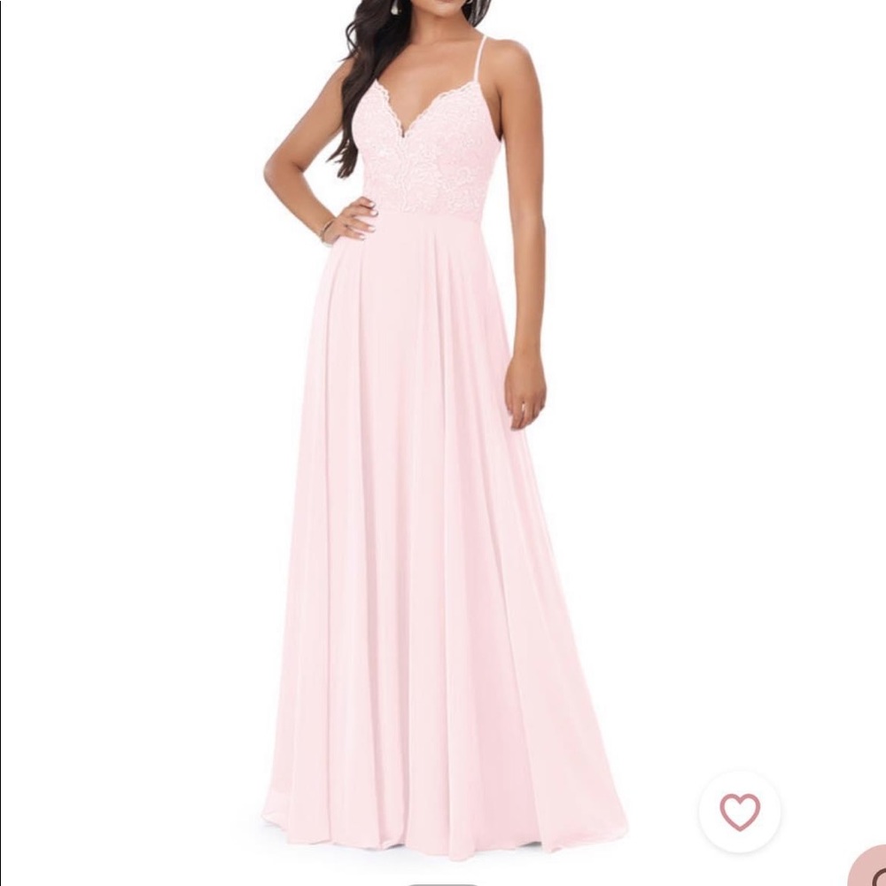 Azazie “Sonya” Bridesmaid dress in Blushing Pink.